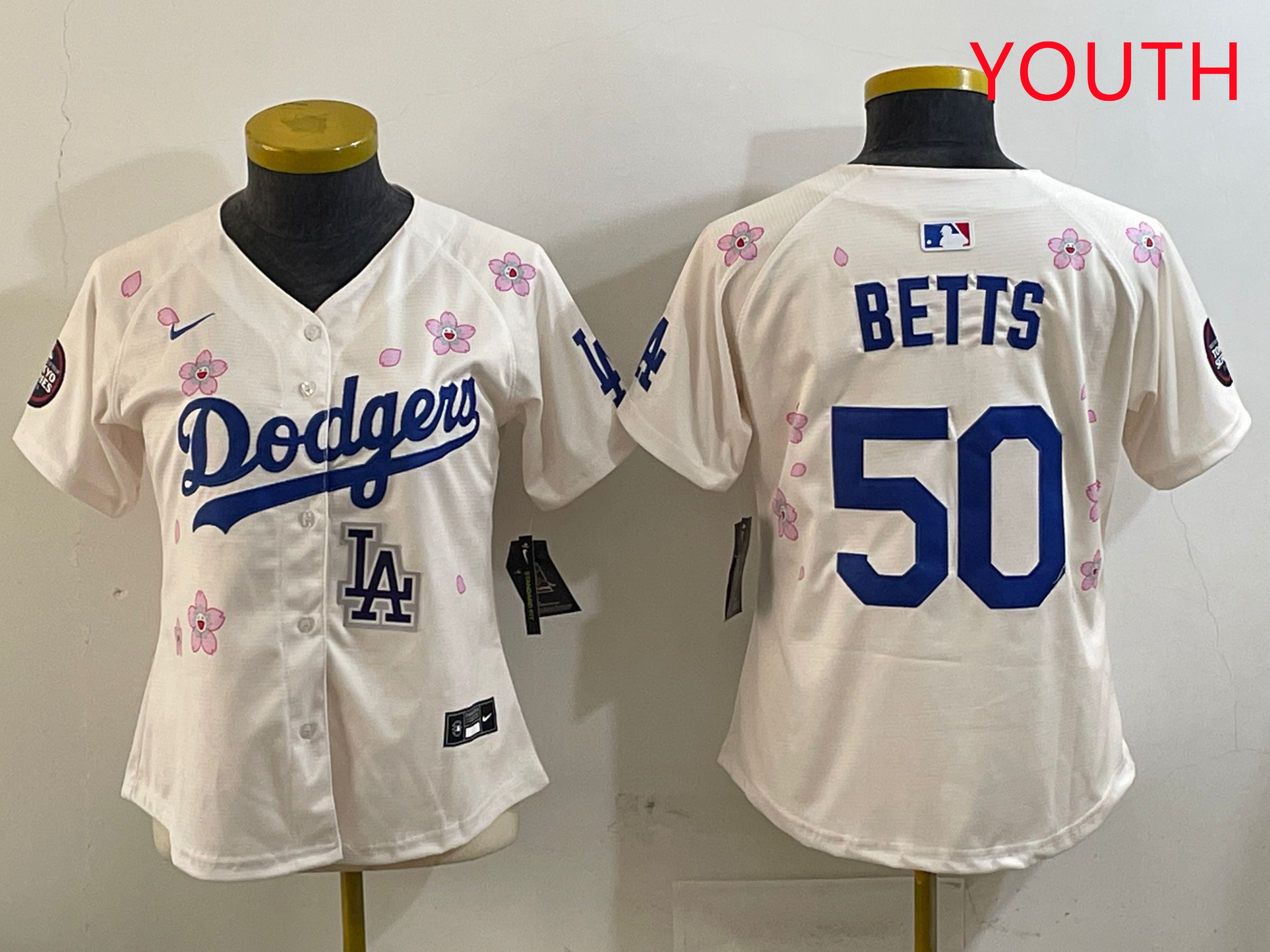 Youth Los Angeles Dodgers #50 Betts Cream Sakura Edition 2025 Nike MLB Jersey style 9